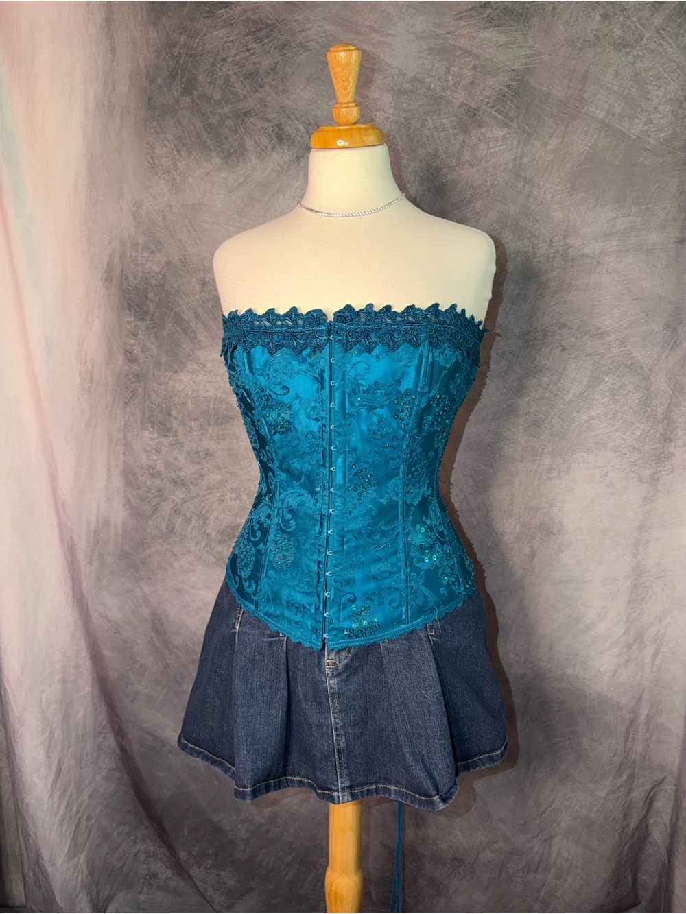 Y2K Teal Lace Corset top